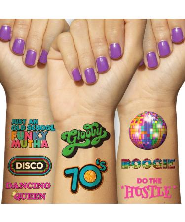 Disco Temporary Tattoo Set (4 Pages) - 1970s Retro Party Decorations  Supplies and Gifts