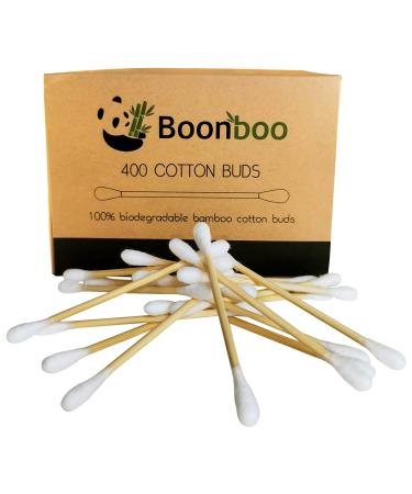 Boonboo Cotton Swabs | 400 Count Bamboo Cotton Buds | Plastic-Free | Paper Q-Tips Alternative | Biodegradable & Sustainable