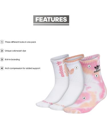 adidas Originals Women's Color Wash Quarter Socks (3-Pack) - White/Rose Tone Pink/Ambient Blush Pink - Size Medium - Buy Online on GoSupps.com