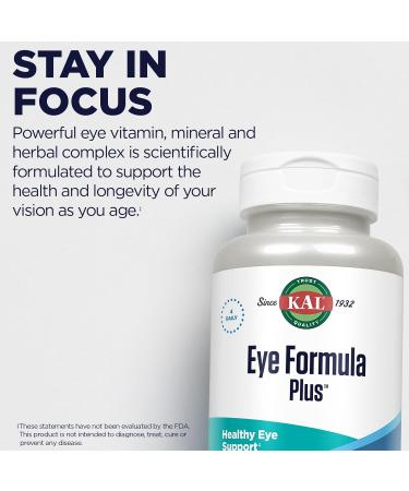 KAL Eye Formula Plus Eye Care and Vision Supplements for Adults with Eye Vitamins Lutein and Zeaxanthin Plus Bilberry Extract Goji and Blueberry Extract 60-Day Guarantee 15 Servings 60 Tablets - Buy Online on GoSupps.com