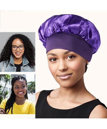 Eifer Soft Satin Caps with Wide Elastic Band - Pack of 3 (Black, Blue, Purple) | Ideal for Hair Protection, Chemotherapy & Sleeping - Buy Online on GoSupps.com