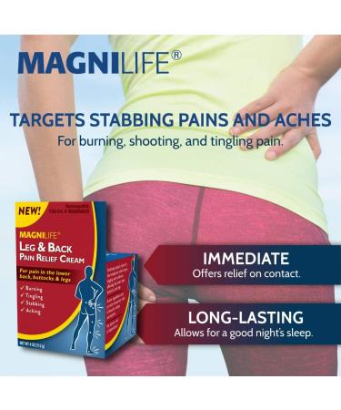 MagniLife Leg & Back Pain Relief Cream - Fast-Acting Sciatica Pain Relief | Soothes Burning, Tingling, Stabbing Pains | Aloe & Calendula | 4oz - Buy Online on GoSupps.com