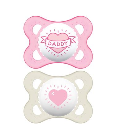 MAM Original Baby Pacifier Nipple Shape Helps Promote Healthy Oral Development Sterilizer Case Love & Affection/Girl 0-6 Months (Pack of 2) Pink and Beige 2 Pacifiers