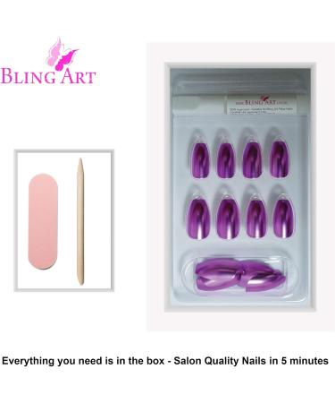 Bling Art Ballerina False Nails Fake Coffin Matte Purple Metallic Acrylic Tips - Buy Online on GoSupps.com