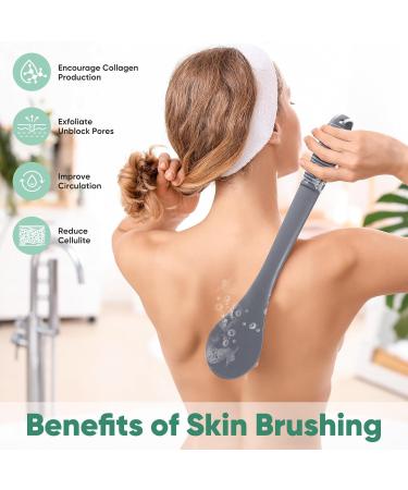 Dark Grey Back Brush for Showering - Long Handle Bath Brush for Seniors | International Shipping Available - Buy Online on GoSupps.com