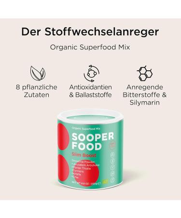 Sooper Food Slim Boost 250g - Bio Vegan Superfood Powder for Fast Saturation & Fat Burning - With Chia Psyllium Nettle - International Shipping Available - Buy Online on GoSupps.com
