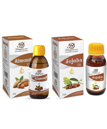 HERBOGANIC Jojoba Oil and Almond Oil Bundle - 2 oz Each Bottle | Cold-Pressed Moisturizing Oil for Skin and Hair Care | Essential Oils |