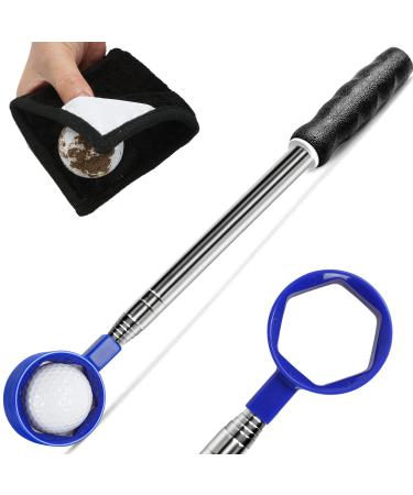 Melanther Golf Ball Retriever, 6/9 ft Ball Retriever Tool Golf with Wet/Dry Golf Ball Towel (4" x 4"), Stainless Steel Shaft Golf Ball Retriever Telescopic for Water, Golf Accessories Golf Gift 9FT