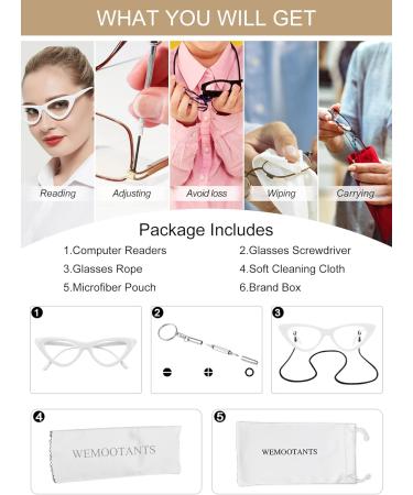 Stylish Cat Eye Blue Light Blocking Reading Glasses for Women - UV Protection Available in Multiple Strengths (1.0 to 3.5) - White Frame - Buy Online on GoSupps.com