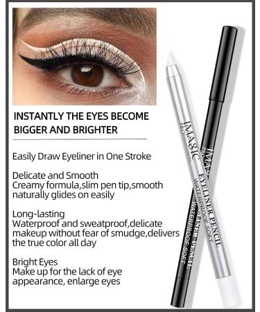 Black & White Gel Eye Liner Pencil Set with Highlighter, Matte Waterproof Formula - Long Lasting Eyeliner Makeup Pencil with Sharpener - Buy Online on GoSupps.com