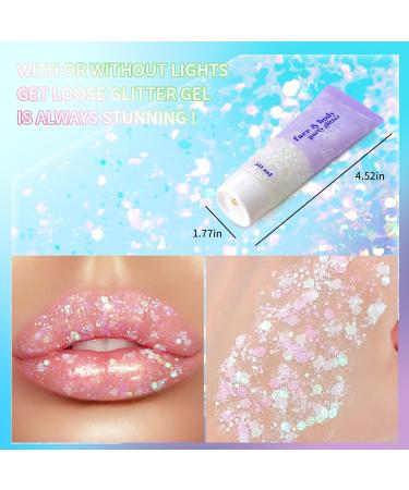  Prreal Body Glitter Gel Holographic Face Glitter Body Gel Rave Party Accessories Chunky Glitters for Face Hair Nails Cosmetic Laser Powder Festival Sequins Paint Makeup #Iridescent - Buy Online on GoSupps.com