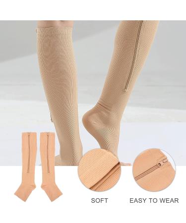 Faruta Knee-High Toe Socks - Support Stockings with Zipper for Walking & Running | Relief for Varicose Veins | Size L/XL Skin Color - Buy Online on GoSupps.com