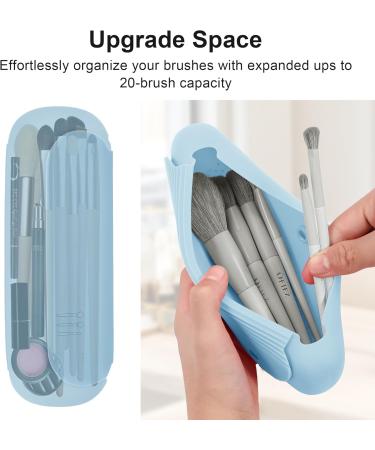 Travel Makeup Brush Holder | Silicone Portable Cosmetic Brushes Organizer with Built-in Cleaner | Upgrade Travel Essentials Case (Sky Blue - Buy Online on GoSupps.com