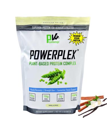 PhysiVantage POWERPLEX Vegan Protein Powder, Collagen Alternative - Organic Plant-Based Pea & Rice Protein, Dairy-Free, Non-GMO, Supports Muscle & Joint Recovery, Monk Fruit Sweetened 2 lb (Vanilla)