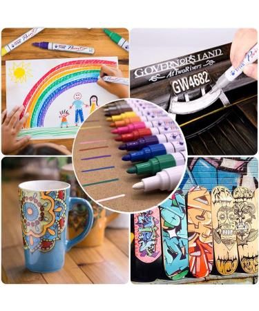 12 Color Oil-Based Waterproof Paint Marker Pen Set for Rock Painting, Ceramic, Wood - Quick Dry, Permanent, Never Fade - Ideal for Fabric, Plastic, Canvas, Glass, Mugs, DIY - TF001 - Buy Online on GoSupps.com