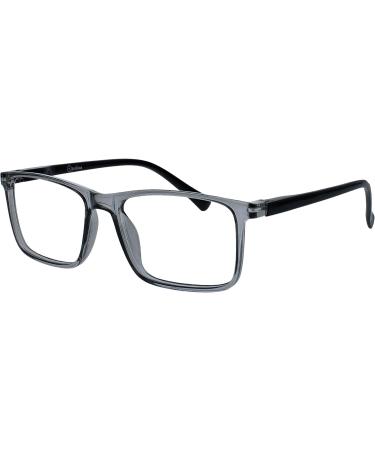 Buy Opulize Ink Lessen Glasses 2 Series Pack - Large Rectangular Frame Scratch-Resistant Spring Hinges +1.50 Diopter - Stylish Men's Reading Glasses in Transparent Gray & Black Arms - Buy Online on GoSupps.com