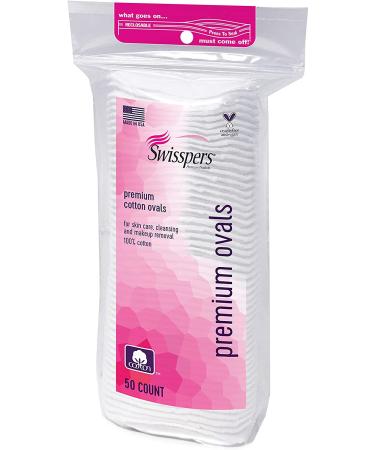 Swisspers Premium 100% Cotton Ovals - 50 Count Reclosable Bags (2 Pack) | Best Quality Cleansing Pads - Buy Online on GoSupps.com