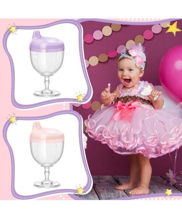 2 Pcs Baby Wine Sippy Cup Set - No Spill Plastic Goblet Glass for Kids on Birthday Party - Pink & Purple - Buy Online on GoSupps.com