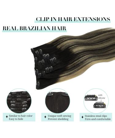 Doores Clip-In Extensions - Real Hair Balayage Natural Black to Light Blonde 40cm | 16 Inch 120g Remy Hair Extensions - Buy Online on GoSupps.com