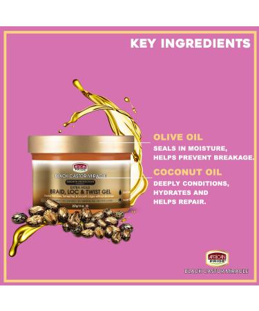 African Pride Black Castor Miracle Extra Hold Braid Loc Twist Gel - 8 oz | Tames Frizz & Edges | For 4C Hair Type | Paraben, Sulfate, Mineral Oil, Petrolatum Free - Buy Online on GoSupps.com