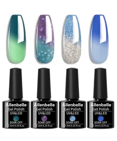Allenbelle UV nail polish thermo set 4 colors with gift box gel nail polish color change shellac set uv gel nail art soac off uv thermo nagellac 003