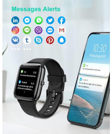 GRV Smart Watch for iOS/Android - IP68 Waterproof Fitness Tracker with Heart Rate Monitor - Black - Buy Online on GoSupps.com