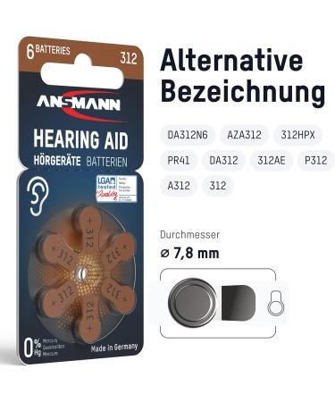ANSMANN Hearing Aid Batteries 312 with Easy-Grip Protective Film (Brown Pack of 120) Type 312 P312 ZL3 PR41 - Zinc Air 1.4 V - Battery for Hearing Aid Hearing Amplifier Hearing Aid 120 Item 312 - Brown - Buy Online on GoSupps.com