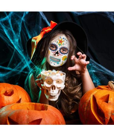 Day of the Dead Face Tattoos - 10 Sugar Skull Floral Designs for Halloween Party - Temporary Full Face Stickers for Adults & Kids - Buy Online on GoSupps.com