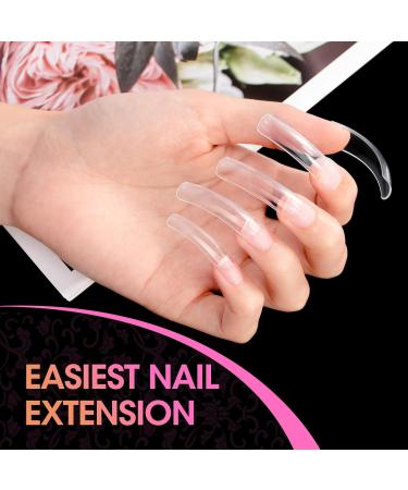 Krofaue Square Nail Tips - 100pcs Extra Long Clear C Curve Acrylic Nail Extensions for Women - Professional Half Cover Fake Nails with Box - Perfect for Holidays - Buy Online on GoSupps.com