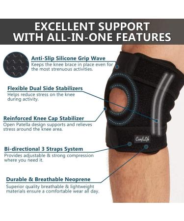 ComfiLife Neoprene Knee Brace for Pain Relief, Running, and Injury Recovery - Medium Size with Side Stabilizers and Adjustable Compression - Buy Online on GoSupps.com