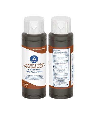 Dynarex Povidone-Iodine Prep Solution, Antiseptic Solution for Skin and Mucosa, Ideal for Surgical Site Preparation, Contains Povidone Iodine 10%, 4 fl. oz., 1 Povidone-Iodine Bottle 4 Fl Oz (Pack of 1)