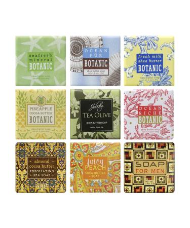 French Milled Botanical Soap Sampler Set of 9 - Natural Vegetable-Based Mini Soaps with Essential Oils & Shea Butter | Beach Scents - Buy Online on GoSupps.com