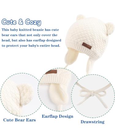 XIAOHAWANG Baby Earflap Beanie Hat - Soft Knit Boy/Girl Cute Bear Infant Toddler Hat (White, 0-6 Months) - Buy Online on GoSupps.com