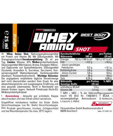 Best Body Nutrition Professional Whey Amino Shot - Orange Flavor 20 Ampoules (25 ml each) | 500 ml - Buy Internationally - Buy Online on GoSupps.com