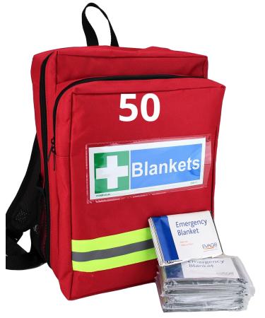EVAQ8 Grab Bag with 50 Emergency Foil Blankets for First Aid Emergencies and Evacuations