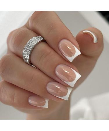 Ovale short artificial nails french press on nails mrcuvaryas French press on nails short square soft gel nail tips full cover nageltip (nude with white tips)