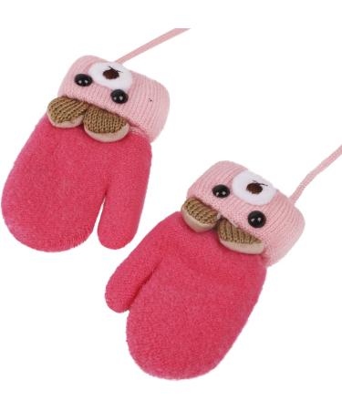 Kids Toddlers Knitted Gloves Mittens with String | Fleece Lined Winter Mittens for Boys Girls | Cartoon Design | Ages 0-3 | Rose Red - Buy Online on GoSupps.com