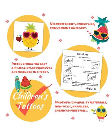 240 Pcs Summer Fruit Temporary Tattoos for Kids | Waterproof Bulk Stickers | Hawaiian Themed Toys | Perfect for Summer Party and Goody Bags | 60 Designs Pineapple Watermelon Coconut - Buy Online on GoSupps.com