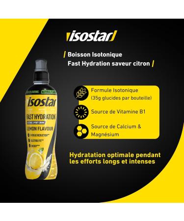 Isostar Fast Hydration Isotonic Drink for Sports Carbohydrates and Electrolytes - Lemon Flavor - Natural Flavor - No Coloring - 500 ml - Buy Online on GoSupps.com