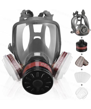 Full Face Gas Mask - Reusable Respirator Gas Masks Survival Nuclear and Chemical with 6001cn&40mm Activated Carbon Filter Against Gases/Dust/Vapors/Fume for Chemicals Spray Paint Industry Sanding