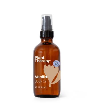 Plant Therapy Vanilla Body Oil 4 oz Sweet & Soothing Vanilla Scent Locks in Moisture for Supple Radiant Looking Skin Promotes Skin Elasticity