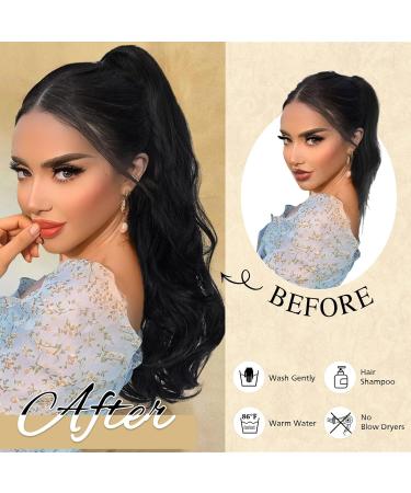 Sofeiyan Long Wavy Drawstring Ponytail Extension 24 Inch Clip in Ponytail Hair Pieces Synthetic Natural Curly Ponytail Hair Extensions Hairpieces for Women Daily Use Off Black - Buy Online on GoSupps.com