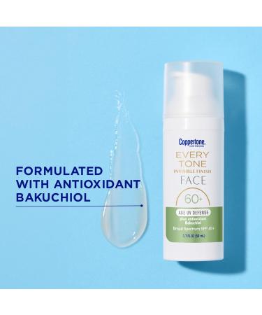 Coppertone Every Tone Invisible Finish Age UV Defense Face Sunscreen SPF 60+ with Bakuchiol Lightweight Blends in Clear Sunscreen for All Skin Tones 1.7 Fl Oz Pump Bottle - Buy Online on GoSupps.com