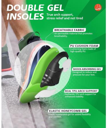 Plantar Fasciitis Arch Support Insoles | Heavy Duty Orthotic Inserts for Flat Feet & Pain Relief | Shock-Absorb Insoles for Men & Women | L Green-Gel for Sizes 8.5-9.5 M | 10.5-11.5 W - Buy Online on GoSupps.com