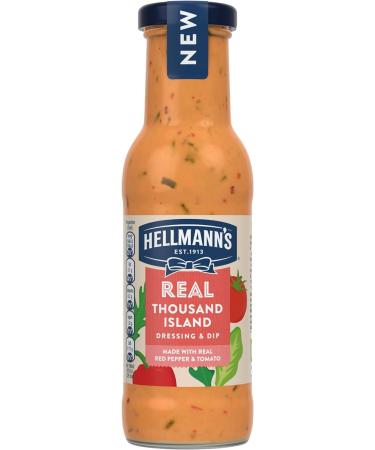 Hellmann's Real Thousand Island Salad Dressing & Dip vegetarian condiment free from artificial colours and flavours for salads sandwiches salmon and prawn cocktails 6x 250 ml - Buy Online on GoSupps.com