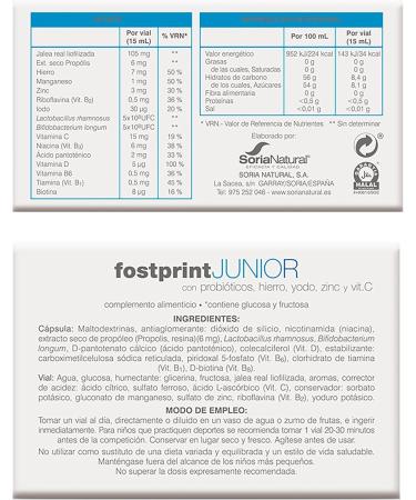 Soria Natural Fostprint Junior Essentielle vitamins and nutrients for the little ones royal jelly vitamin C iron propolis vitamins B and D probiotics for children 20 bottles - Buy Online on GoSupps.com
