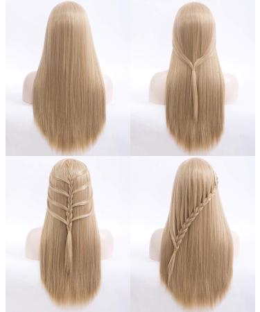 Netgo Blonde Wig with Bangs | Long Straight Ash Blonde Wig for Women | 27 Inch Heat Resistant Synthetic Hair Wig for Cosplay & Halloween - Buy Online on GoSupps.com
