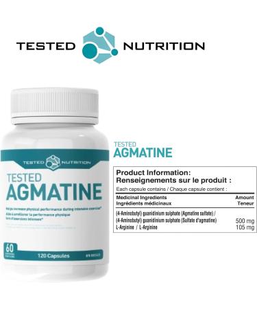 Tested Nutrition Agmatine Capsules | 500mg Agmatine Sulfate & 105mg L-Arginine | Increased Nitric Oxide Production Muscle Pumps & Performance | 60 Servings (120 Capsules) - Buy Online on GoSupps.com