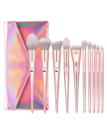 Brush 10 pc Metal Luster Handle Makeup Brushes with Storage Bag Powder Eyeshadow Foundation Brush Cosmetic Tools One Color