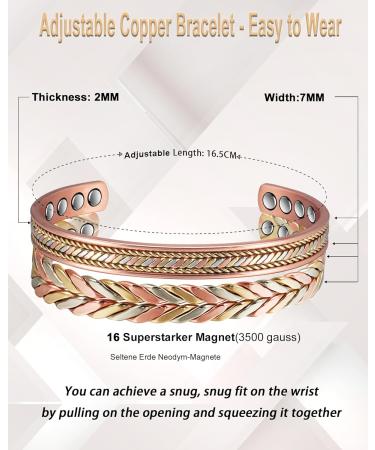 Shop 2 Pieces 99.9% Pure Copper Bangles | Tri Bracelets for Men & Women with Magnets - Perfect Mother's Day Gift - 16.5 cm - Buy Online on GoSupps.com